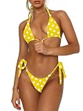 OWICA Bikini Sets for Women Two Piece Swimsuit for Women Tie Knot Adjustable Cute Triangle Bikini Tops Sexy Cheeky Bottom Bathing Suits Swimwear