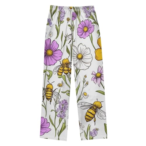ZZXXB Spring Bee and Flowers Boys Long Pants Soft Trousers Elastic Waist Kids Lounge Bottoms with Pockets S-XL2