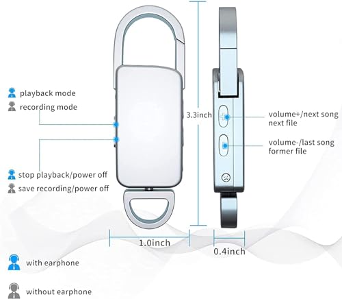 Image of DDLC Mini Digital Voice Recorder 8GB in Built Memory Keychain Professional Audio MP3 Player Microphone Sound Recording (Silver 8GB Memory Recorder)