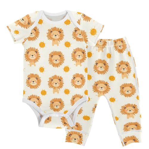 vvfelixl Baby Layette Sets Clothes,Cute Little Lion Avatar Baby Bodysuits Set,Unisex Babys Pants Sets Short Sleeve 12-18M
