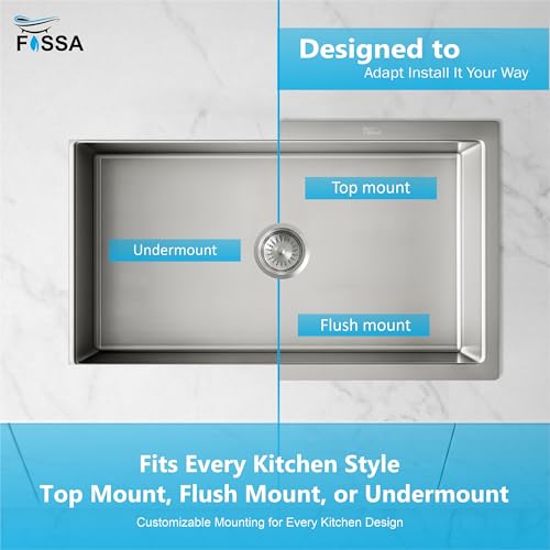 Image of Fossa Aqua 21 inchx18 inchx09 inch Inch Single Bowl Handmade Kitchen Sink 25-Year Warranty AISI 304 Stainless Steel, 2.2mm Thickness, Includes Colander, Coupling & Waste Pipe Set Silver (Matte finish)