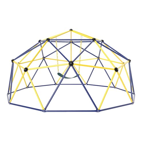 GYMAX Cupola Arrampicata con Altalena, Struttura Semicircolare Stabilizzata, Forte Capacità di Peso, Struttura Arrampicata 2 in 1 per Bambini 3-10 Anni, Adatto per Interni ed Esterni (Giallo)
