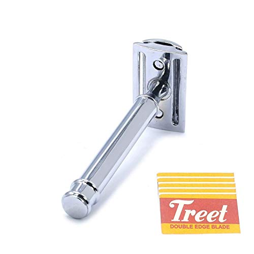 OdontoMed2011 Double Edge Razor For Men & Women All Metal Chrome + 5 Blades Gift For Family & Friends (BTS-331)