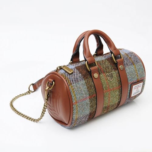 Islander® The Mini Duffel - Ladies Small Shoulder Bag with Harris Tweed, Chestnut Blue Tartan2