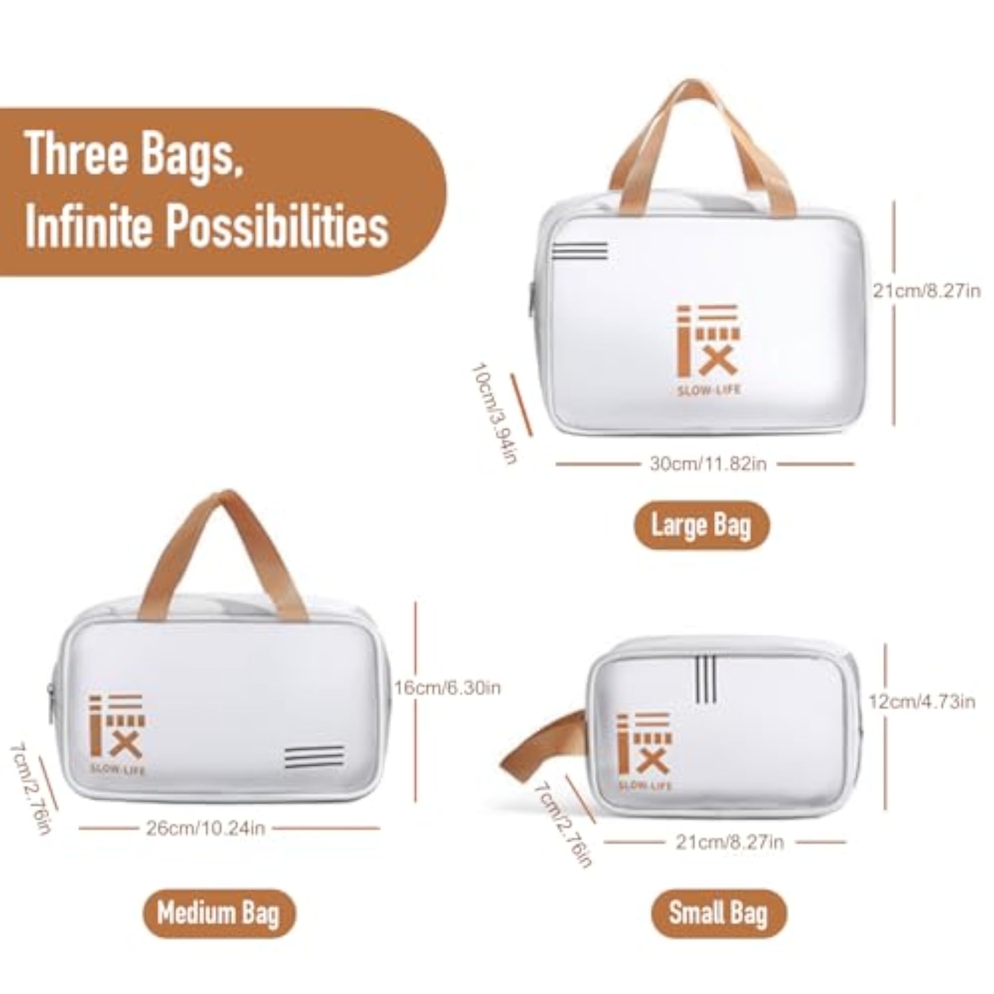 3-Piece Waterproof Toiletry & Cosmetic Bag Set