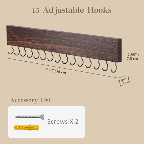 Lolalet Hängender Schmuck Organizer mit 15 Haken, Hölzerne Halsketten Ketten Aufhänger Wandmontage Wandhalterung für Halsketten, Armbänder und Ohrringe Hängeaufbewahrung -Braun
