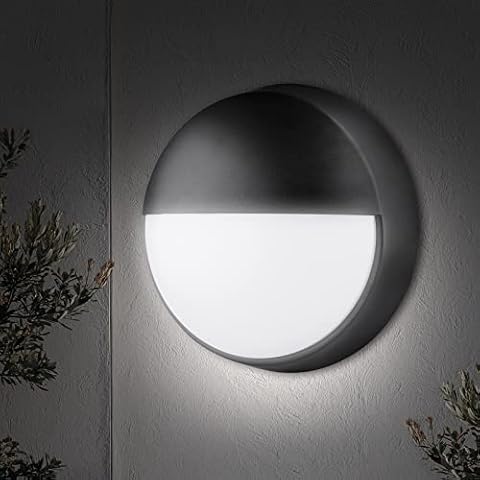 M EGA MEGACUBE 14W LED 4000K IP54 Semicircle Flush Wall Ceiling Mounted Round Bulkhead Light Fitting for Indoor, Outdoor, Corridor, Utility, Garden, Garage, Shed, Workshop, Black Cover