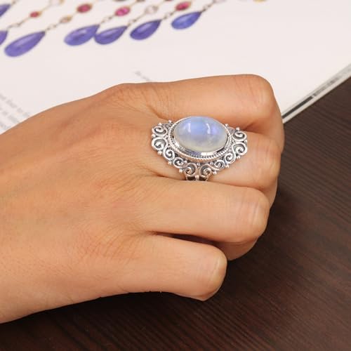 Bague Pierre de Lune Solitaire en Argent Sterling Haut de Gamme - 5
