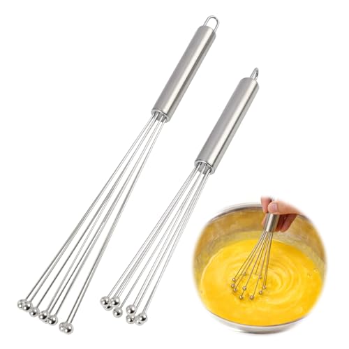 2 Stück Edelstahl Kugelbesen Set aus 304 Edelstahl – Hochwertige Schneebesen zum Mischen, Rühren, Schlagen und Kochen mit 10 Klauen für optimale Ergebnisse in der Küche