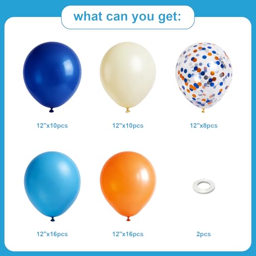 Blue and Orange Balloons, 60PCS 12 Inch Royal Light Blue and Orange Beige Ivory Balloon Confetti Balloons for Kids Space Theme Party Birthday Baby Shower Graduation Wedding Party Decoration by WARRENSON - Image 2