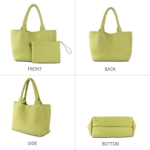 Image of Woven Tote Bag for Women Vegan Leather Handwoven Bags with Small Purse