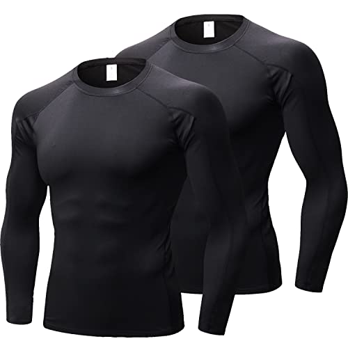 LNFINTDO 2 Pack Mens Compression Tops Base Layer Long Sleeve for Men T-Shirt Quick Dry Sport Tops for Workout Athletic Training Cycling Gym