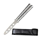 vg Practice Butterfly Knife with Sure Spring Latch, Full Stainless Steel with Black Dragon Pattern, Unsharpened Butterfly Knife Training