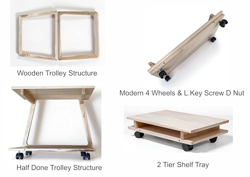 Image of Premium Solid Wood Multipurpose Kitchen Trolley & Serving Cart with Wheels | Portable Side Table for Living Room & Office | Stylish Wooden Furniture with Smooth Rolling Casters-Natural