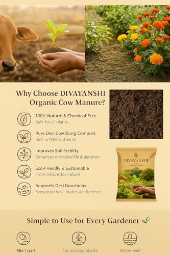 Image of DIVAYANSHI Organic Cow Manure - Enriched Desi Cow Dung Compost | Nourishes Plants Naturally for Healthy Growth & Blooming Gardens (5kg)