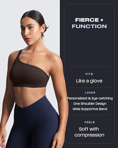 Image of Aoxjox Astoria One Shoulder Sports Bra | asymmetrical workout top, women's fitness training gym yoga crop tank, 4-way stretch, moisture-wicking