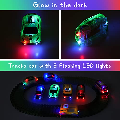 image for ARRAROWN 4 PCS Tracks Cars Replacement Race Cars with 5 Flashing LED L