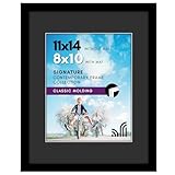 Americanflat 11x14 Picture Frame with Shatter-Resistant Glass - Use as 8x10 Picture Frame with Black Mat and White Trim or Display 11x14 Photo Without Mat - Signature Collection - Black