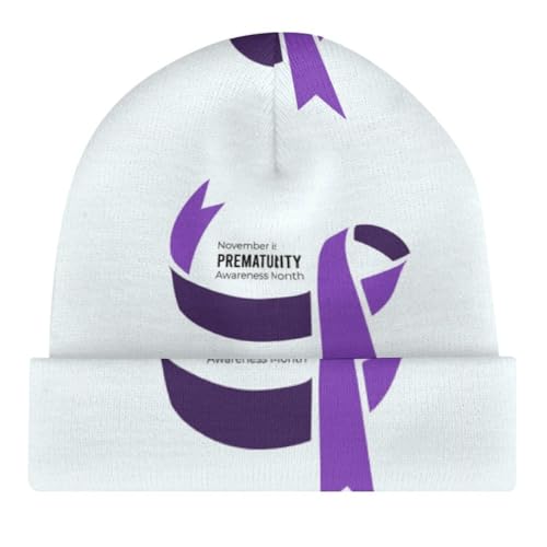 Prematurity Awareness Month Purple Ribbon Kids Beanie Hat for for Girls Boys Children Cap Winter Knitted Chemo Cancer Headwear Accessories Gifts Decoration4