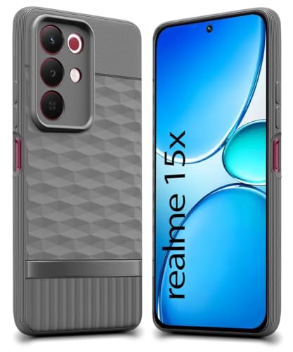 Image of WOW IMAGINE Back Cover for Realme Narzo 90X 5G / Realme C85 5G / Realme 15X 5G with Hexa Cube Design | Rubberised Case | Inner Velvet Fabric | Silicone Flexible Mobile Case | Camera Protection - Grey