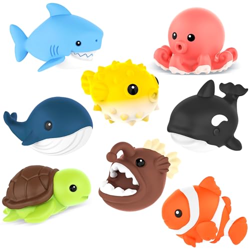 Image of 8 PCS Ocean Animal Bath Toys Mold Free Infant Bath Tub Toys for 12 Months - No Hole Bathtub Toys for Toddlers 1-3 Water Pool Toys for Baby Toddler Ages 1+