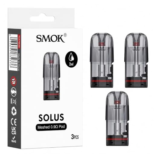 SMOK Solus Replacement PODs, 0.9 Ohm, Mesh, 2mL Capacity, Refillable Pod for Solus Kit, Leak-Resistant, Mesh Coil Design, SMOK Vaping PODs, Pack of 3, No Nicotine