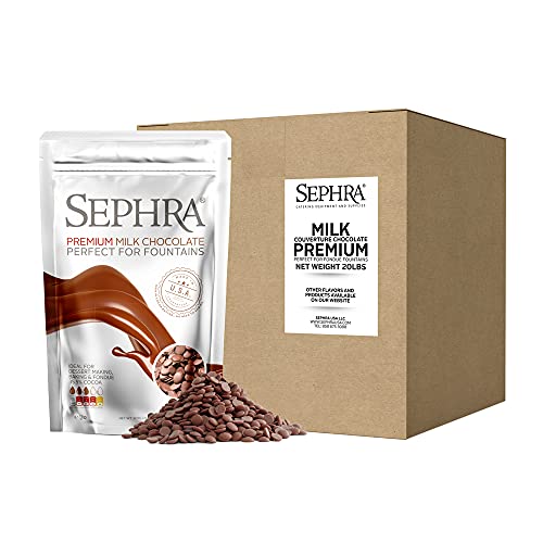 Sephra Premium Milk Chocolate for Chocolate Fountain, Kosher Dairy, Gluten and Trans Fat Free Dipping Chocolate, Chocolate Fountain Dark Chocolate Fondue, Best Baking Chocolate Chips, 20 LBS