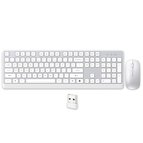Image of Ant MASTER40 2.4GHz Wireless Keyboard and Mouse Combo - Full Size 104-Key Quiet Keyboard with ChatGPT AI Key & Adjustable 1600 DPI Ergonomic Mouse for PC, Laptop, Mac, Windows, Office - Silver White
