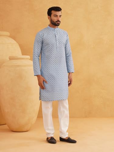 Image of SOJANYA (Since 1958 Men's Cotton Linen Foil Printed Kurta and White Pyjama Set