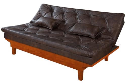 Sofa Cama Caribe em Courino Couro Sintetico Essencial Estofados (Marrom)