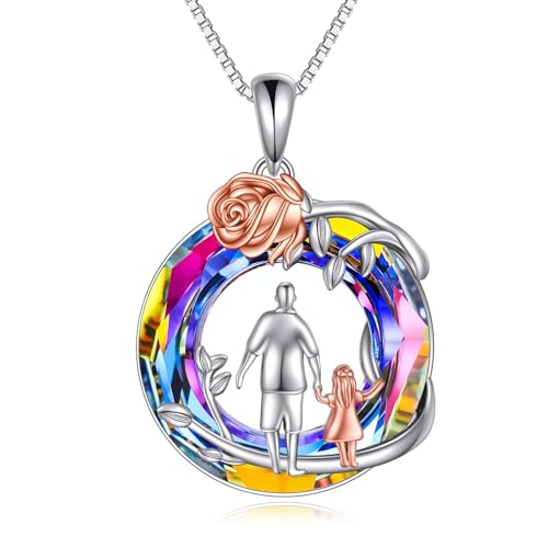 Collier père-fille en argent sterling 925 et cristal étincelant pour femme