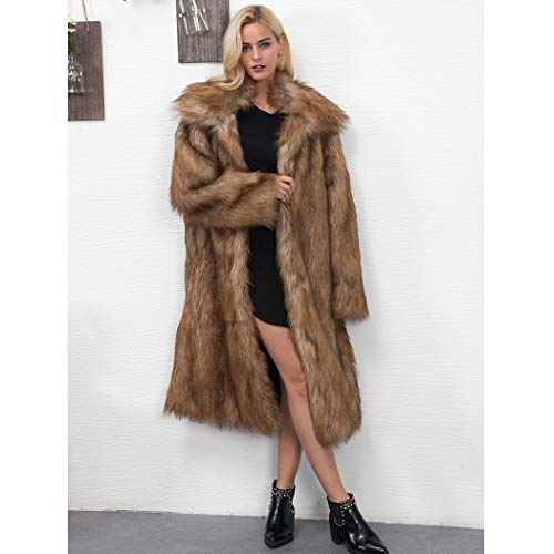 Romanticdesign Women's Long Lapel Faux Fur Jacket Shaggy Coat Warm Outerwear Cardigan Brown Us 4 #TOP3