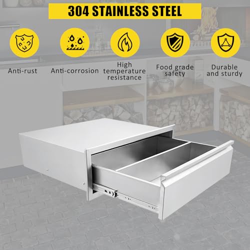GarveeHome 30" w x 10" h x 23" d Stainless Steel Outdoor Kitchen Drawers, Flush Mount Built-in 2-Drawer BBQ Access Storage – Enclosed Unit for Grill Islands & Outdoor Kitchens by GarveeHome - Image 3