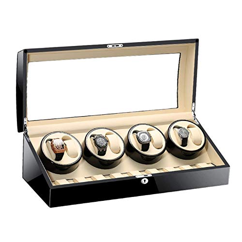 Preisvergleich Produktbild NC Automatischer Uhrenbeweger Aufbewahrungsdisplay Uhrenbox Schwarzes Piano-Finish Glasplatte Lederfutter Leiser Motor (Color : White, Size : 8+9)