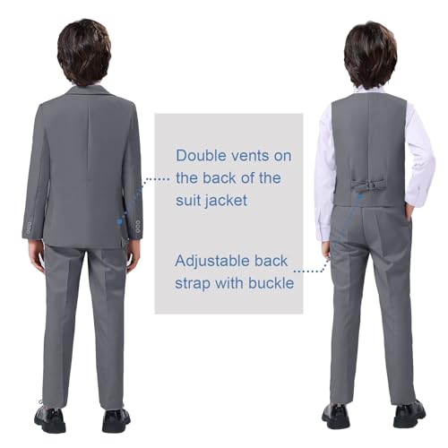 Image of Boy Suits 5 Pieces Formal Suit Set with Adjustable Waist Kids Dress Suit for Wedding Prom