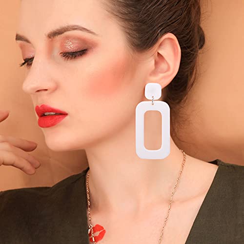 Chunyanan Boho Elegant Retro Simple Acrylic White Geometric Square Hollow Earrings For Women Girls White Minimalist Statement Hypoallergenic Drop Earrings (White Hollow Earrings) #TOP3