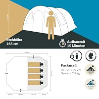 Skandika Kambo Tunnelzelt für 4 Personen | Dunkle Schlafkabine mit Silberbeschichtung, 3000 mm Wassersäule, 3 Eingänge, Sonnendach, Vorzelt, mit Einlegeboden | Campingzelt in dunkelblau – Ansicht 6
