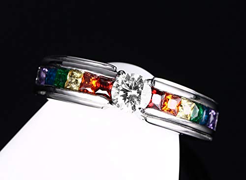 Vnox Personalized Stainless Steel Gay Pride Rainbow Cz Relationship Engagement Promise Rings Weeding Band For Lesbian,Size 6 #TOP3