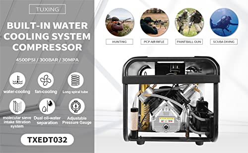 TUXING Pcp Air Compressor,High Pressure Air Compressor,Built-in Two Stage Filtration Filter and Water/Fan Cooling System,4500Psi/30Mpa,Auto-Stop,for Paintball/PCP Air Rifle/Scuba Tank Filling… - Image 10