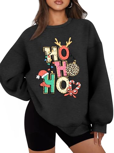 LHBNK Christmas Sweatshirts Women HoHoHo Christmas Sweatshirt Funny Santa Graphic Xmas Oversized Pullover Tops — view 2