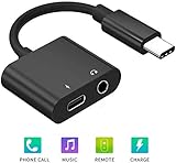 Type C to 3.5mm Aux Audio Dongle Headphones Adapter 2 in 1 USB-C Adapter Converter Splitter Car Charger Support Google Pixel 3/3 XL/2/ 2XL,HTC U12,Samsung Note8/S8/S9 Plus,LG iPad Pro 2018,etc -Black
