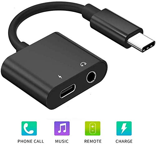 Type-C/USB-C Audio Aux Adapter 2 in 1 to 3.5mm Jack Headphones Type C Car Charger converter Connector Splitter Support Google Pixel 2/3XL,Samsung Note8/S8/S9 Plus,HTC U12,LG iPad Pro 2018,Etc - Black