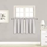 Elegant Home 2 Panels Tiers Small Window Treatment Curtain Insulated Blackout Drape Short Panel 30' W X 24' L Each for Kitchen Bathroom or Any Small Window # R16 (Silver/Grey)