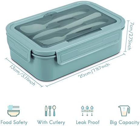 ZXK CO Bento Lunch Box with Compartments, 1400ML Leakproof Bento Box for Adults Kids Men Women, Plastic Meal Prep Containers with Cutlery for Working Schools, Dishwasher Safety Salad Sandwich Box