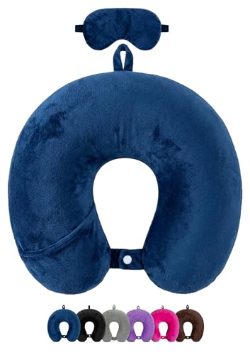 Image of Premium Travel Neck Pillow with Eye Mask for Men & Women, Soft Comfortable Head Rest Neck Support Pillow for Airplane Flight Car Train Bus Travel, Sleeping Eye Mask Neck Pillow Combo