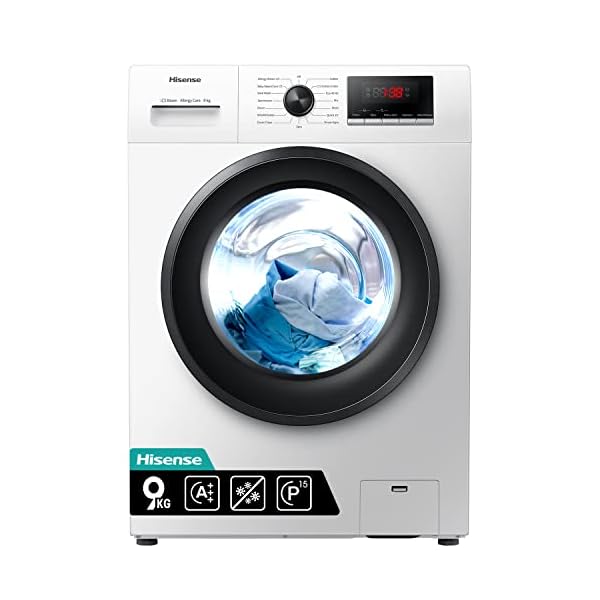 Hisense-WFPV9014EM-Lavadora-con-Vapor-Carga-Frontal-9-Kg-1400-rpm-16-Programas-Control-de-balanceo-inteligente-del-tambor-Display-LED-Programa-rapido-Bloqueo-Infantil