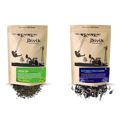 Image of Jaivik Uttarakhand - Green Tea, Butterfly Pea Tea (100g each), Unique Blend Crafted Loose Leaf For Chai Lovers Across India, Combo (Pack Of 2)