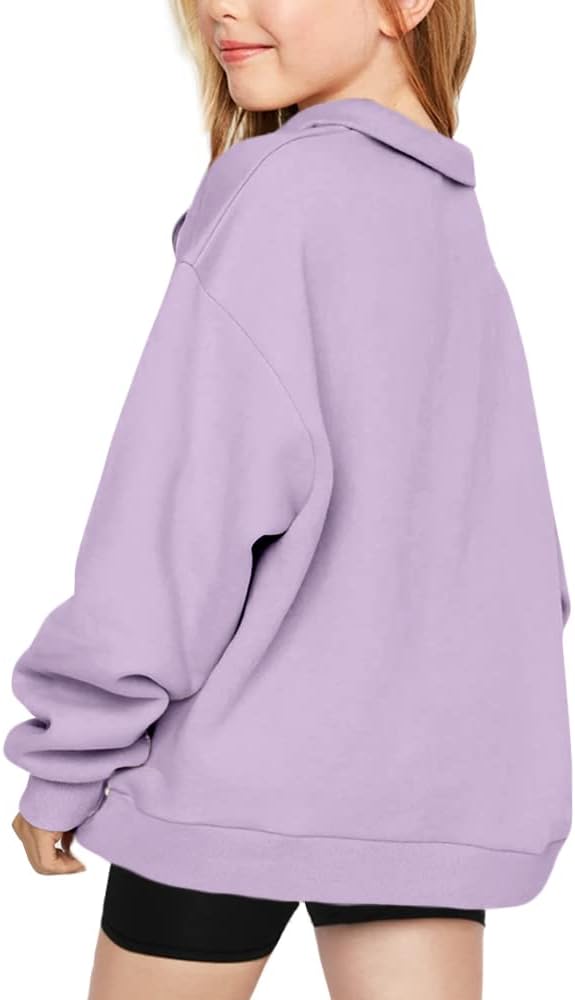 Batermoon Girls' 1/4 Zipper Sweatshirts Casual Oversized Long Sleeve Pullover Tops Cute Half Zipper Hoodie Sweater - Image 2