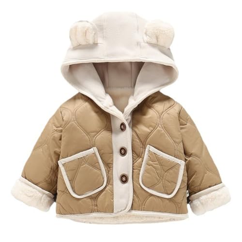 WEONEDREAM Unisex Baby Winter Coat with Fleece Hood Baby Boys Fleece Lined Jackets 12-18 Months Puffy Coats Outwear for Girls with Botton Closure(Newkhaki,90)