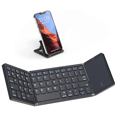 Artciety Foldable Bluetooth Keyboard, Folding Portable Wireless Keyboard with touchpad,Travel Pocket Keyboard for iOS Android Windows Mac Smartphone Tablet & Laptop, Sync Up to 3 Devices, Black Cover